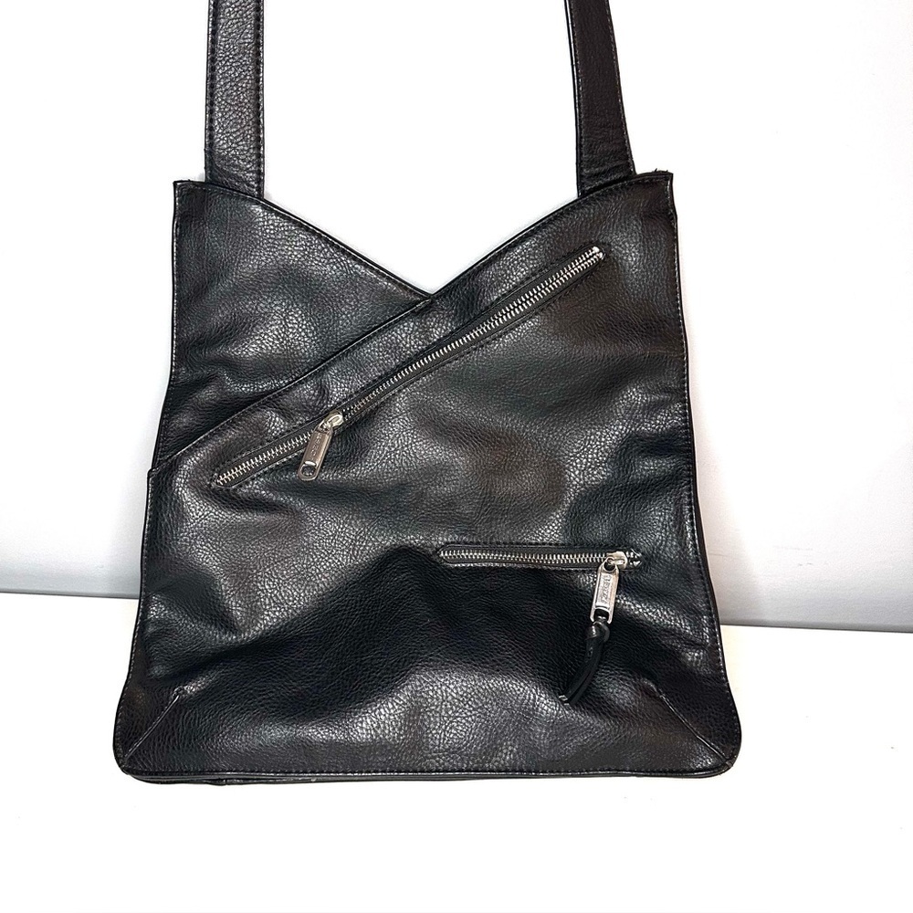 Joe's Jeans "Josie" Moto Style Messenger Crossbody Bag Black Vegan Leather